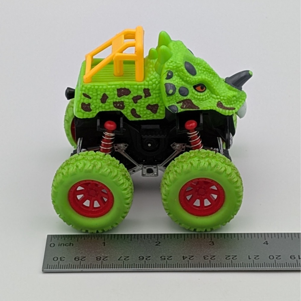 Dinosaur Monster Truck Triceratops Green Friction Powered Toy with Suspension - Picture 4 of 5
